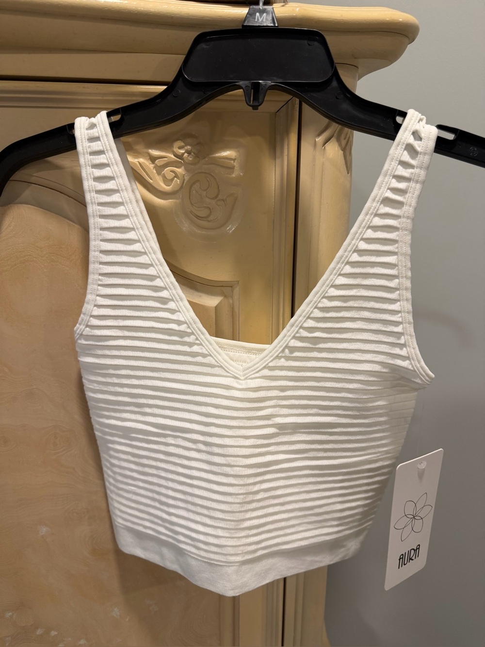 Aura White Ribbed V-Neck Cropped Tank